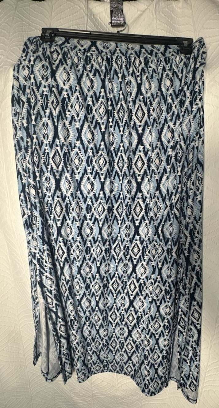 Terra & Sky Blue Geometric Pull On Stretch Maxi Skirt